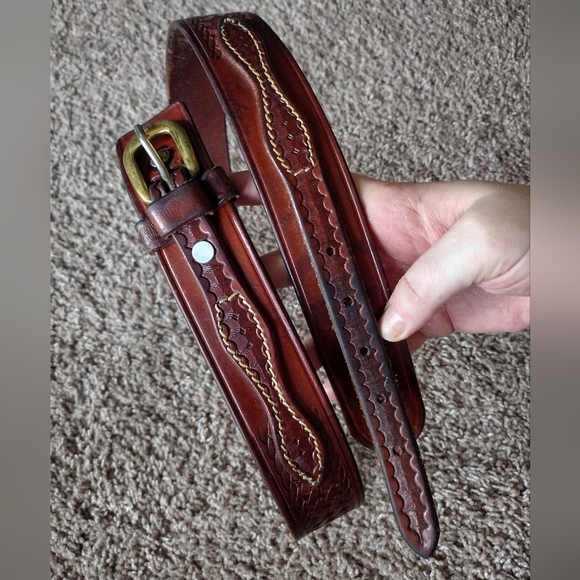 Triple K Deluxe Brown Leather Ranger Belt 53A-36 with Brass Buckle - Picture 2 of 14